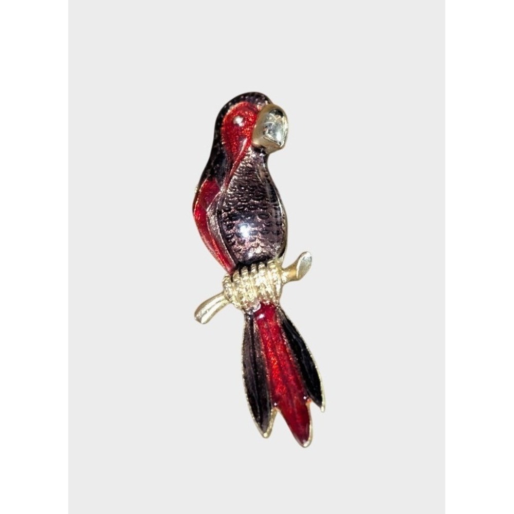 Vintage Parrot Brooch Pin Purpleβ Red Enamel Bird Gold-tone 1.5"